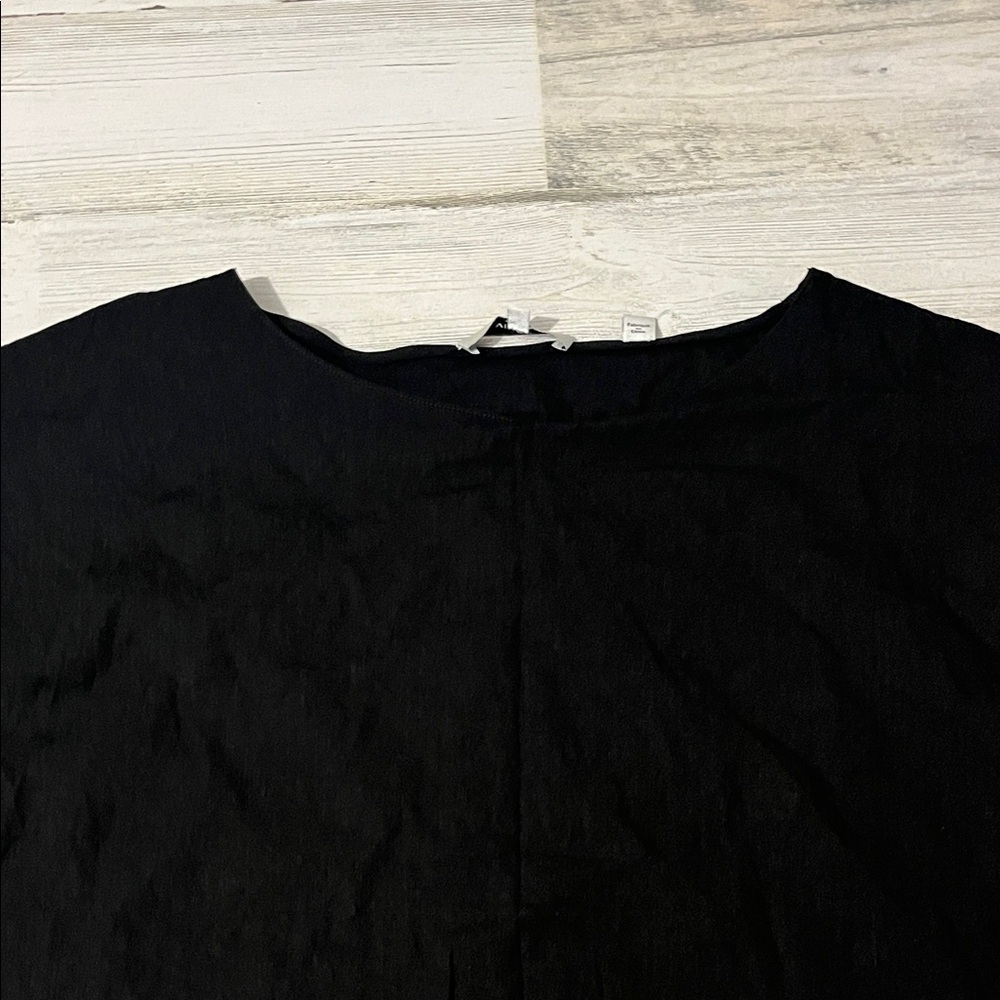 Vince Black Linen Blend Boxy Short Sleeve Women's Top Size Large - Picture 2 of 9